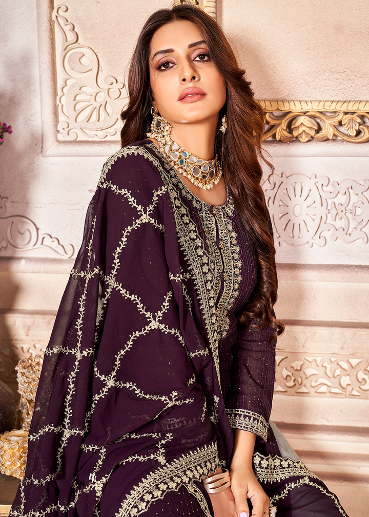 Buy Now Glorious Purple Indian Georgette Ceremonial Salwar Suit Online in USA, UK, Canada & Worldwide at Empress Clothing. 
