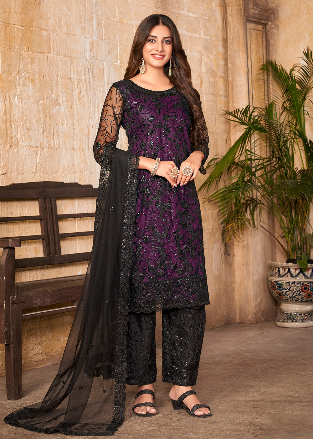 Black - Net - Salwar Kameez: Buy Designer Indian Suits for Women Online