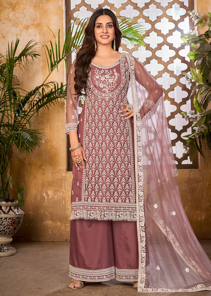 Buy Now Tempting Pink Wedding Festive Pakistani Style Palazzo Suit Online in USA, UK, Canada & Worldwide at Empress Clothing.