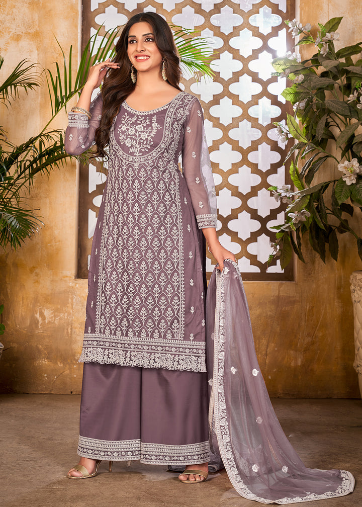 Buy Now Splendid Lavender Wedding Festive Pakistani Style Palazzo Suit Online in USA, UK, Canada & Worldwide at Empress Clothing. 