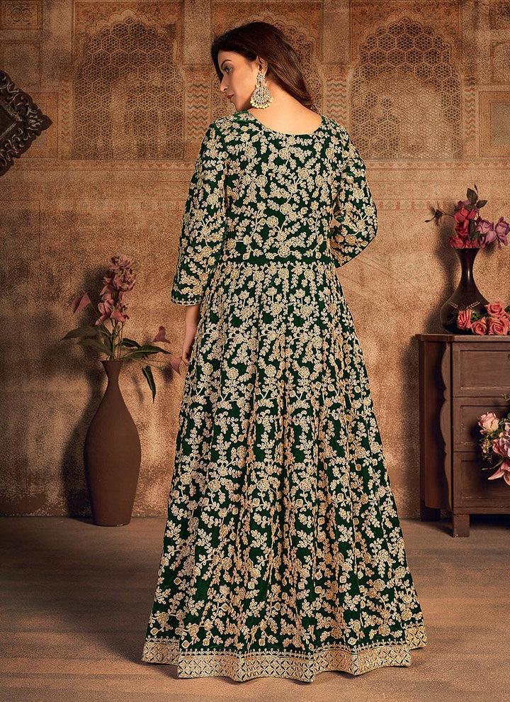 Buy Green Velvet Abaya Anarkali - Floor Length Anarkali Suit