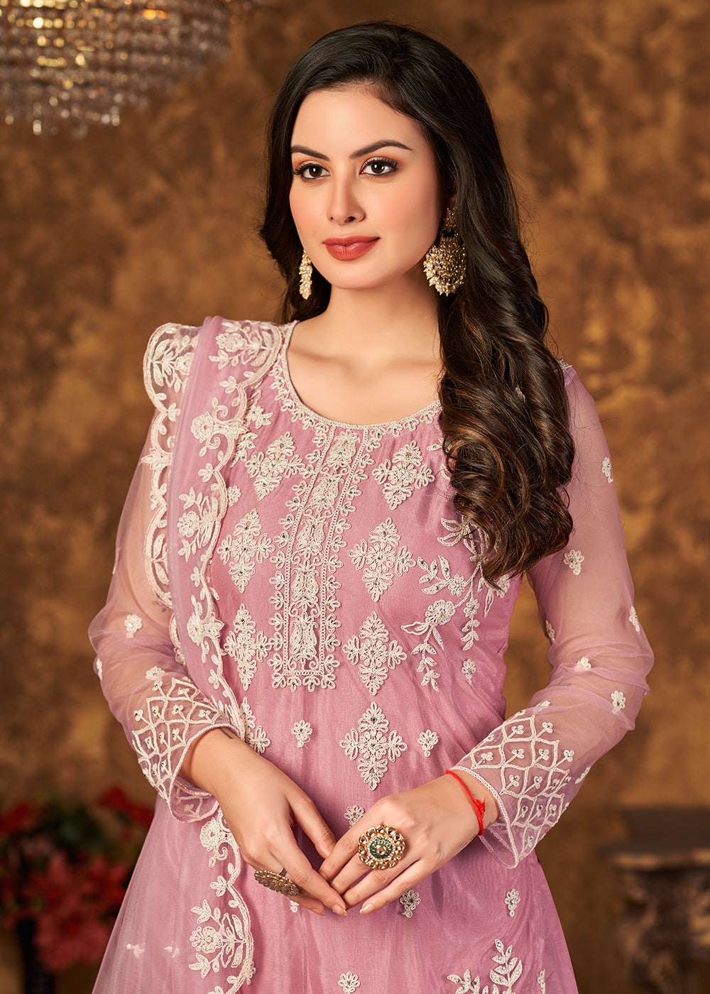 Buy Now Fabulous Pink Cording Embroidered Net Palazzo Salwar Suit Online in USA, UK, Canada & Worldwide at Empress Clothing. 