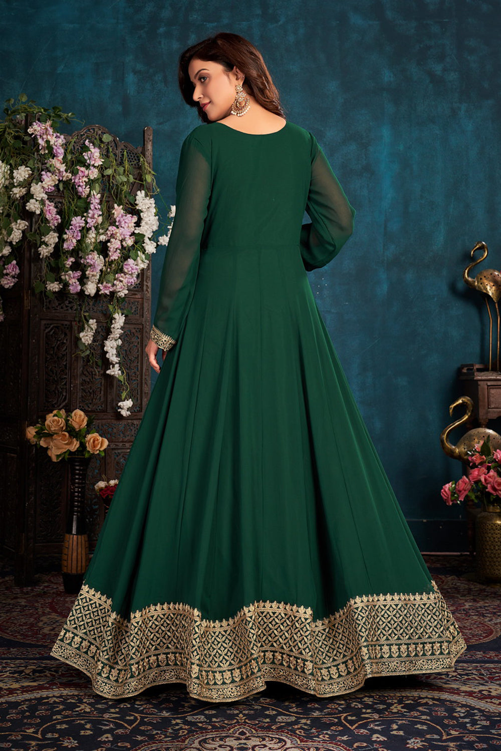 Buy Heavy Thread Embroidered Green Anarkali - Georgette Anarkali Gown