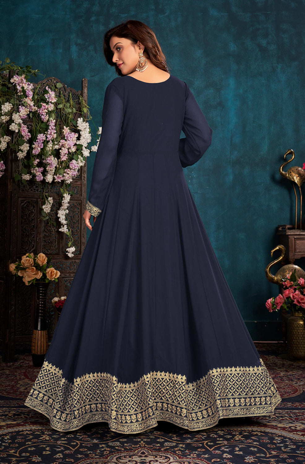 Buy Heavy Thread Embroidered Blue Anarkali - Georgette Anarkali Gown