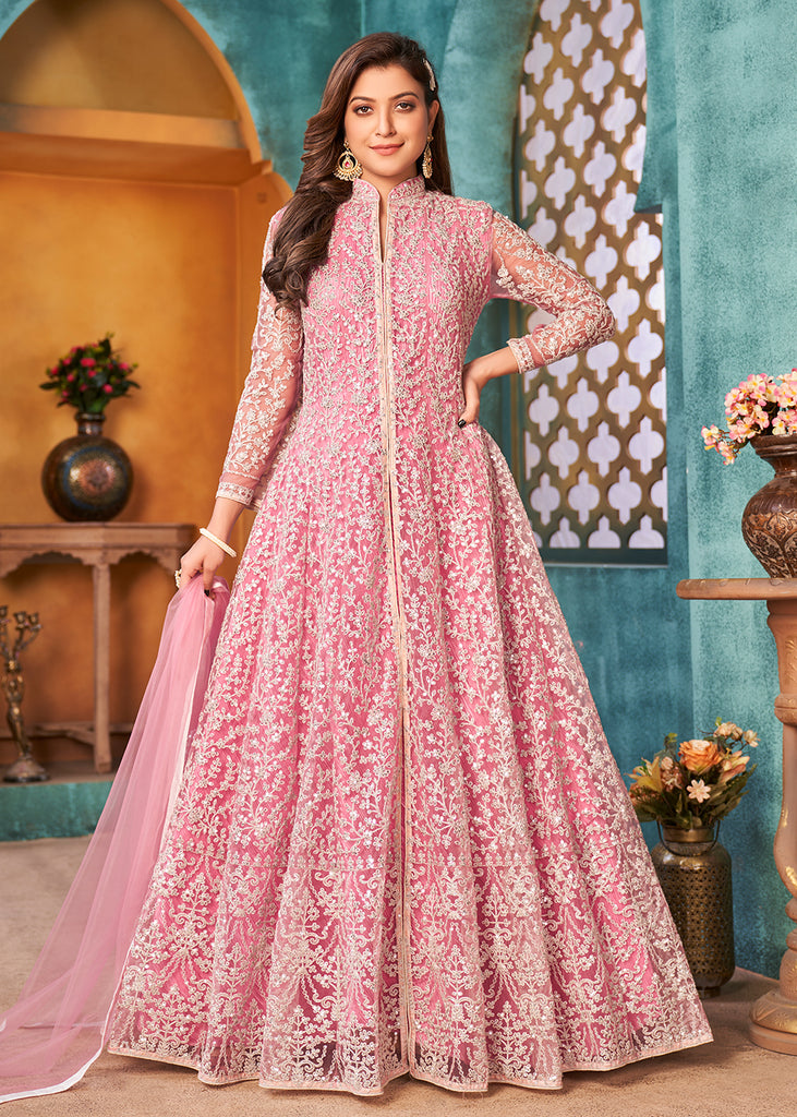 Baby Pink Cotton Anarkali Kurta Pant With Dupatta | Buy Women Clothing