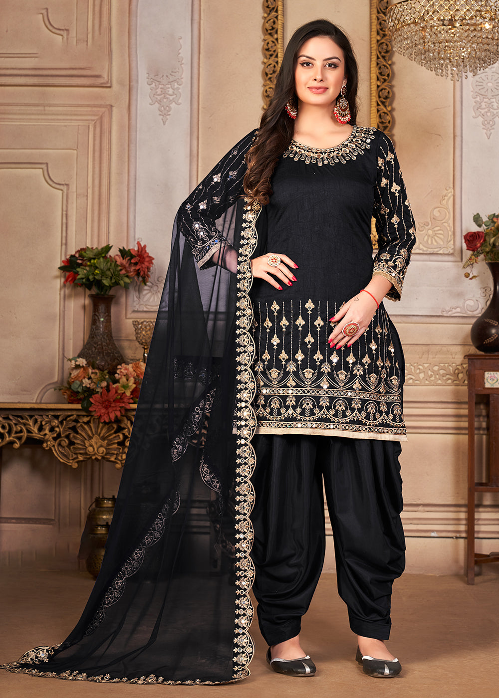 Buy Now Black Patiala Style Silk Crafted Punjabi Salwar Suit Online in USA, UK, Canada & Worldwide at Empress Clothing.