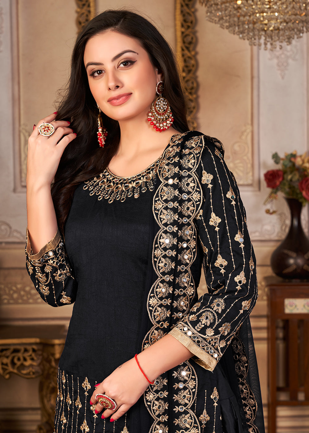 Black Patiala Banarasi Silk Plain Salwar Kameez and Black Patiala Banarasi  Silk Plain Salwar Suit Online Shopping