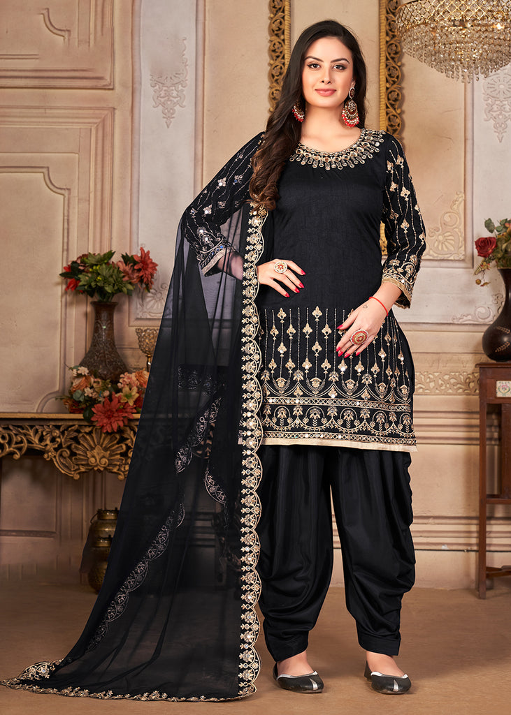 Black Patiala With Block Print | Designer dresses indian, Long kurti  designs, Dress