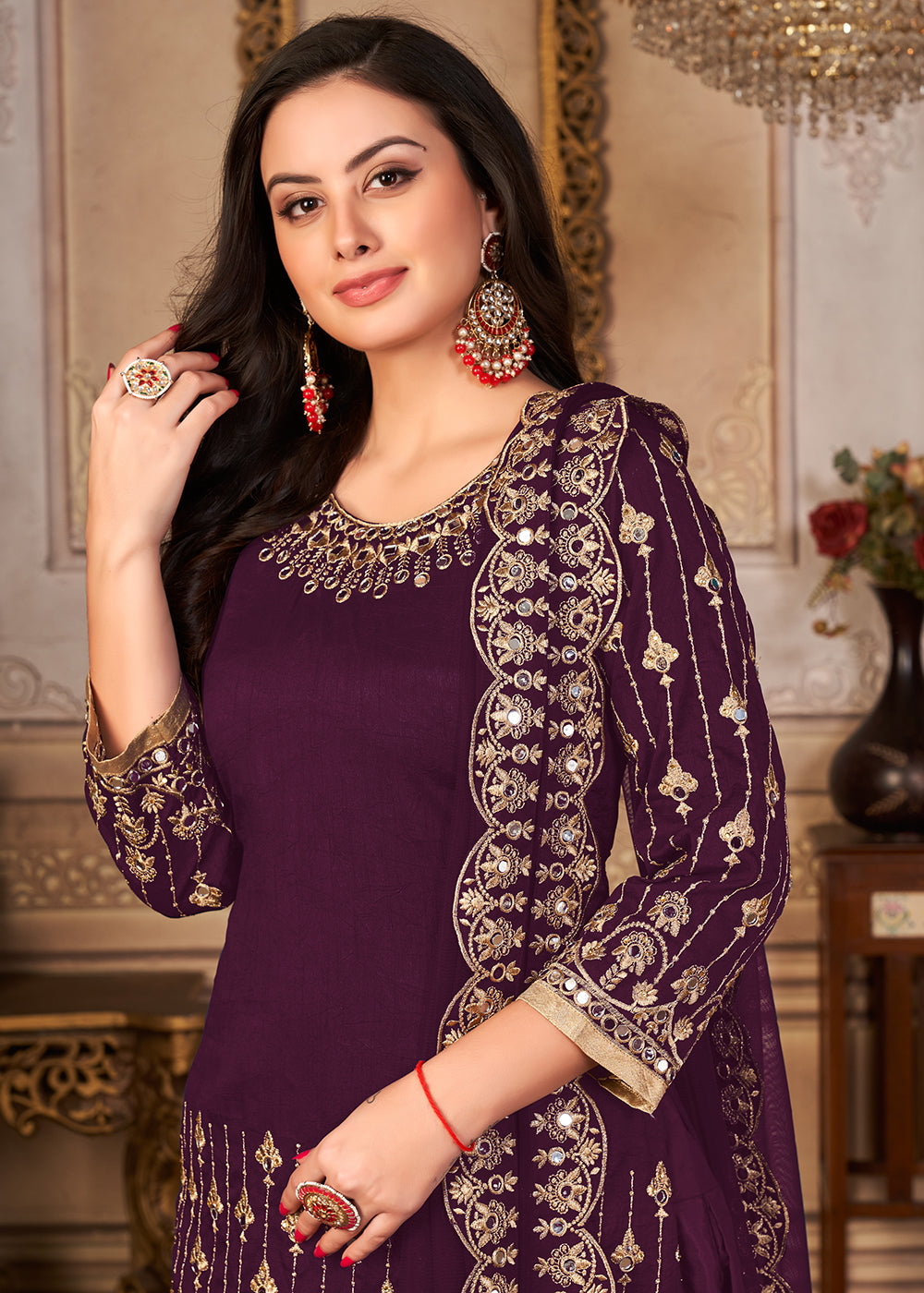 Buy Now Purple Patiala Style Silk Crafted Punjabi Salwar Suit Online in USA, UK, Canada & Worldwide at Empress Clothing.
