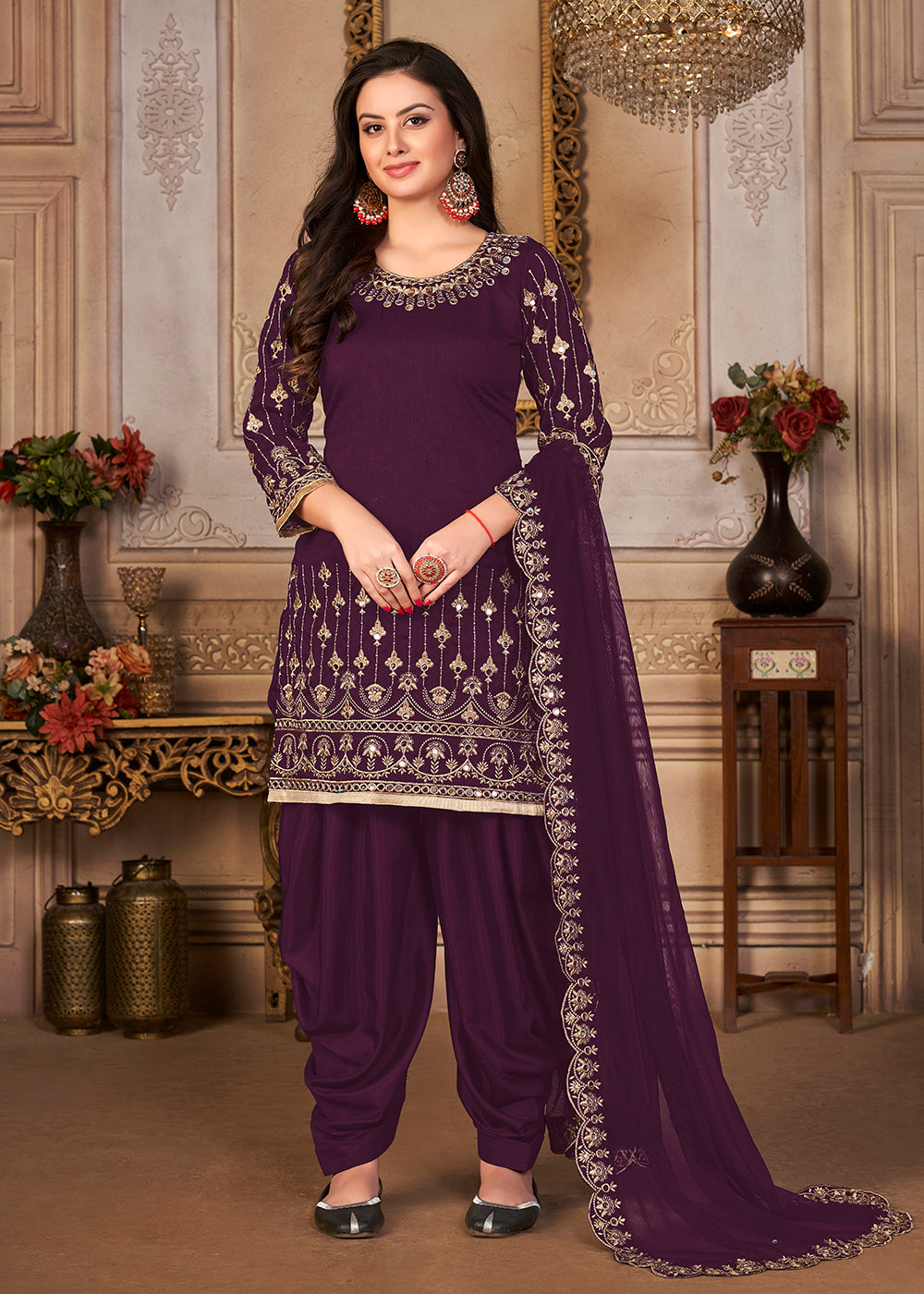 Buy Punjabi Salwar Suit Purple Patiala Style Silk Crafted Salwar