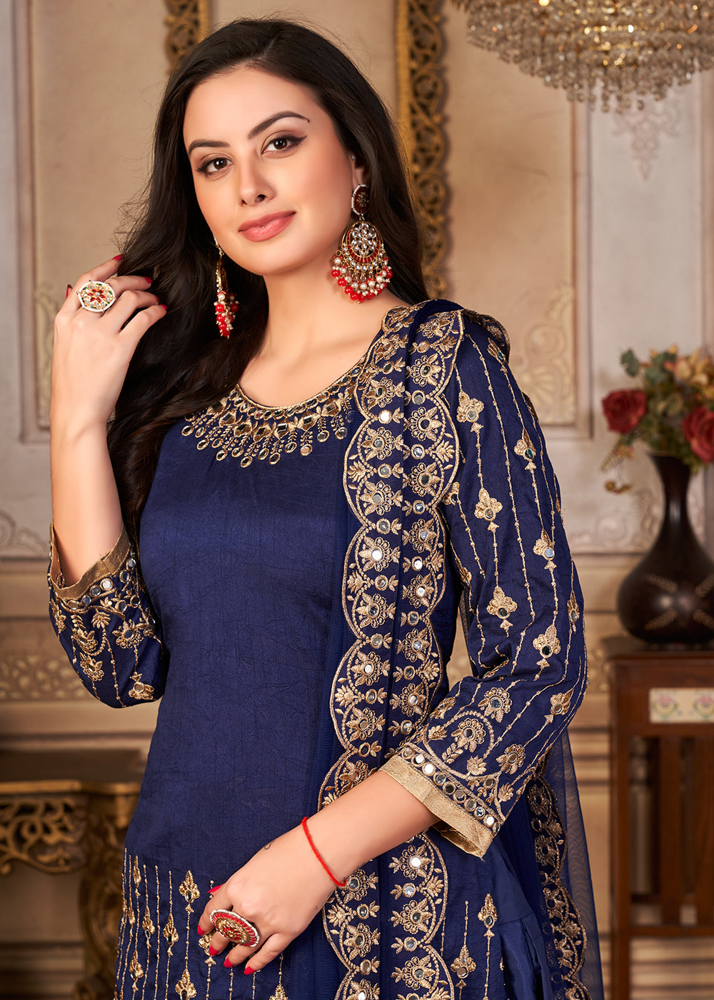 Buy Now Blue Patiala Style Silk Crafted Punjabi Salwar Suit Online in USA, UK, Canada & Worldwide at Empress Clothing