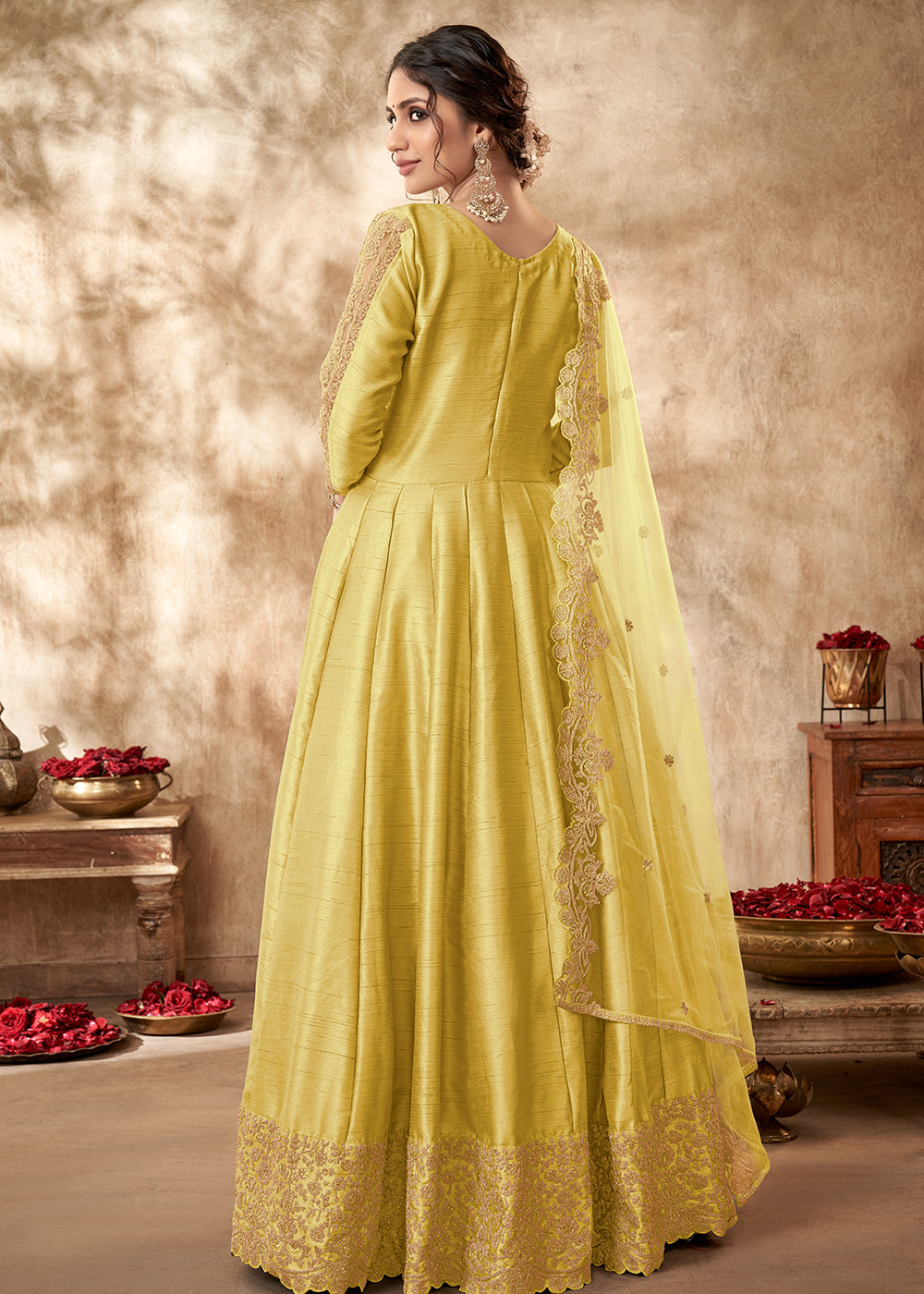 Buy Now Engaging Yellow Art Silk Zari Embroidered Festive Anarkali Gown Online in UK at Empress Clothing.