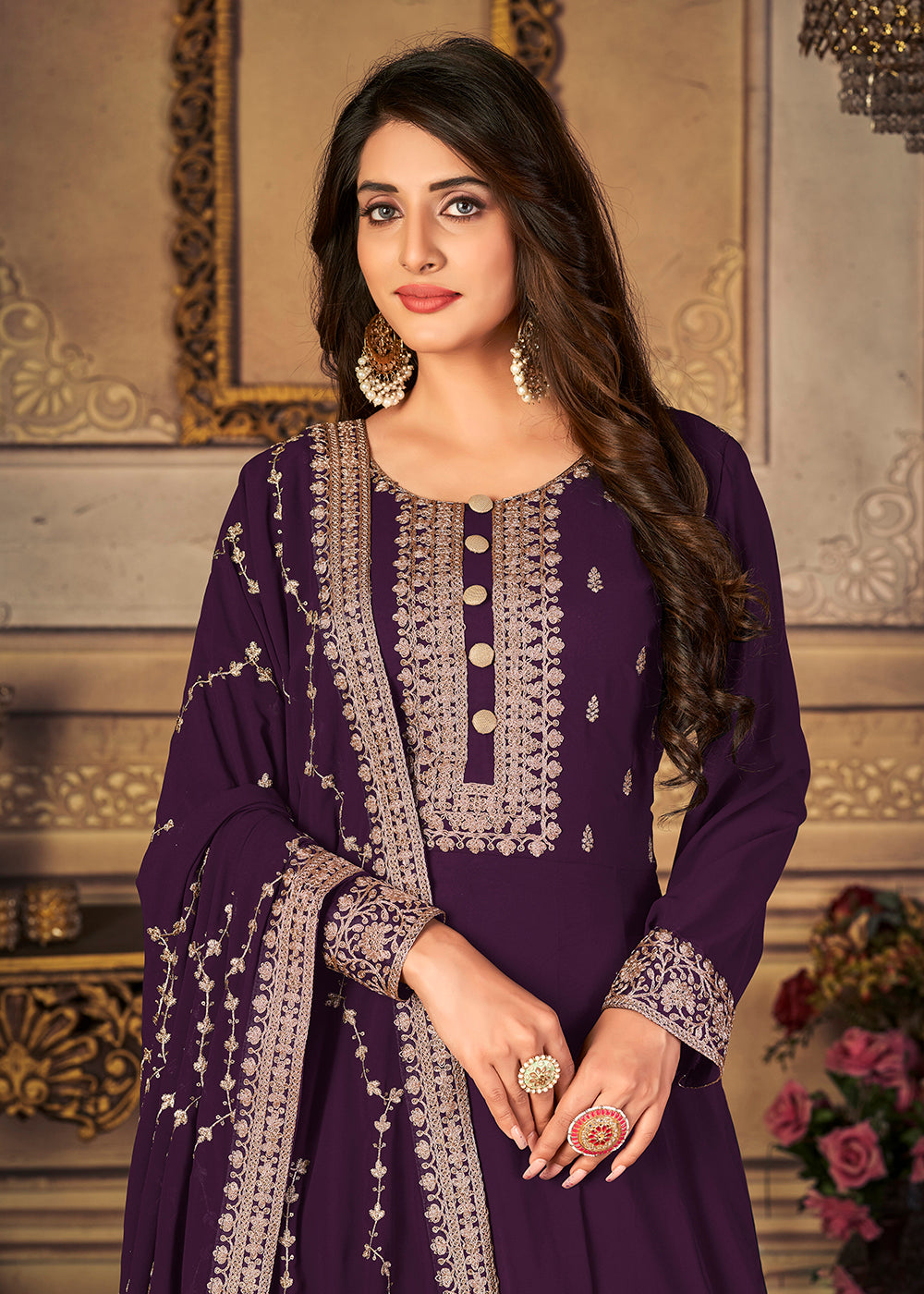 Buy Now Georgette Plum Purple Embellished Wedding Fest Anarkali Suit Online in Canada at Empress Clothing.