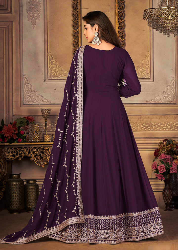 Buy Now Georgette Plum Purple Embellished Wedding Fest Anarkali Suit Online in Canada at Empress Clothing.
