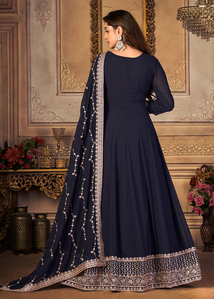 Buy Now Georgette Navy Blue Embellished Wedding Fest Anarkali Suit Online in Canada at Empress Clothing.