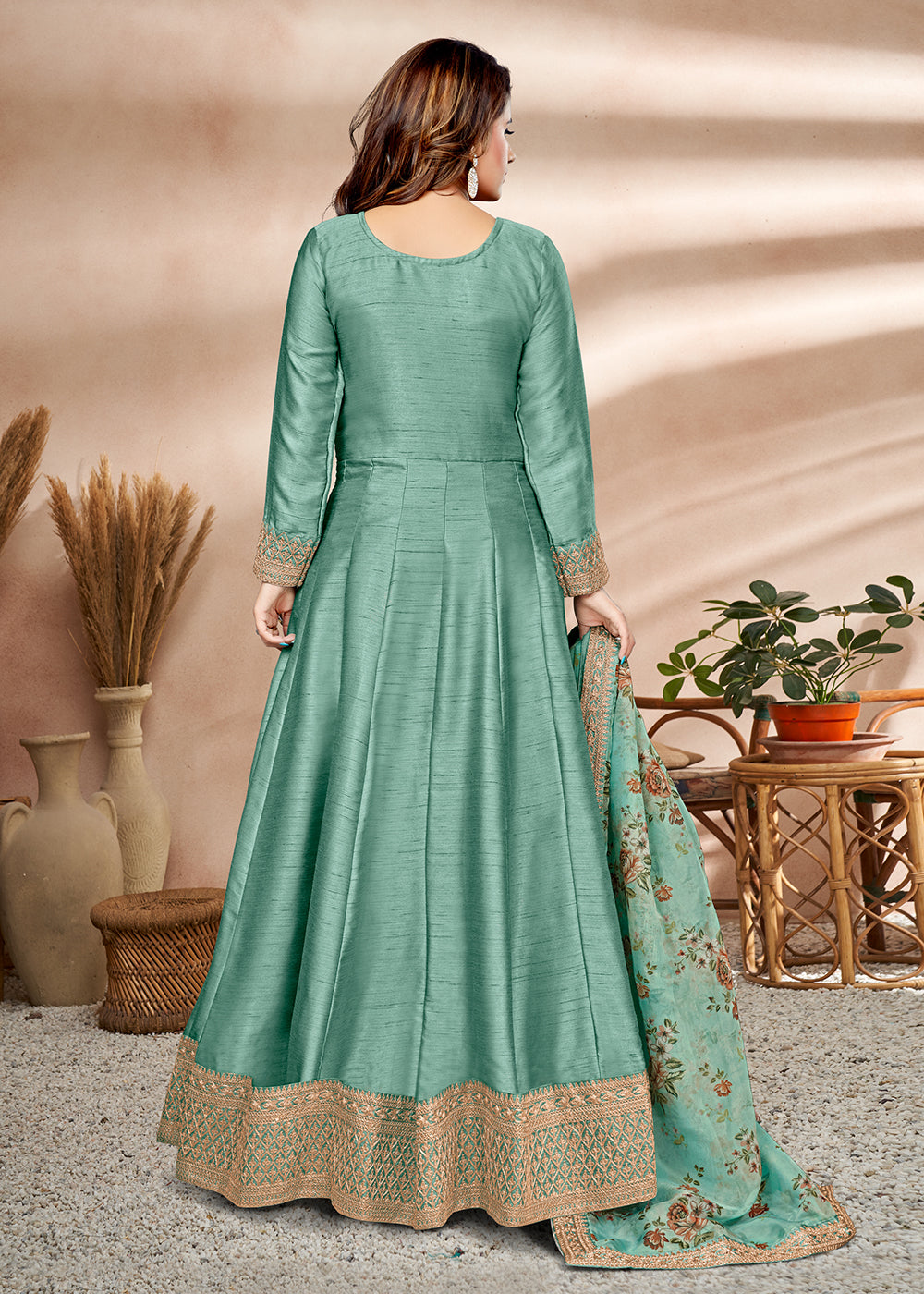 Buy Now Sea Green Art Silk Embellished Wedding & Party Anarkali Dress Online in Canada at Empress Clothing.