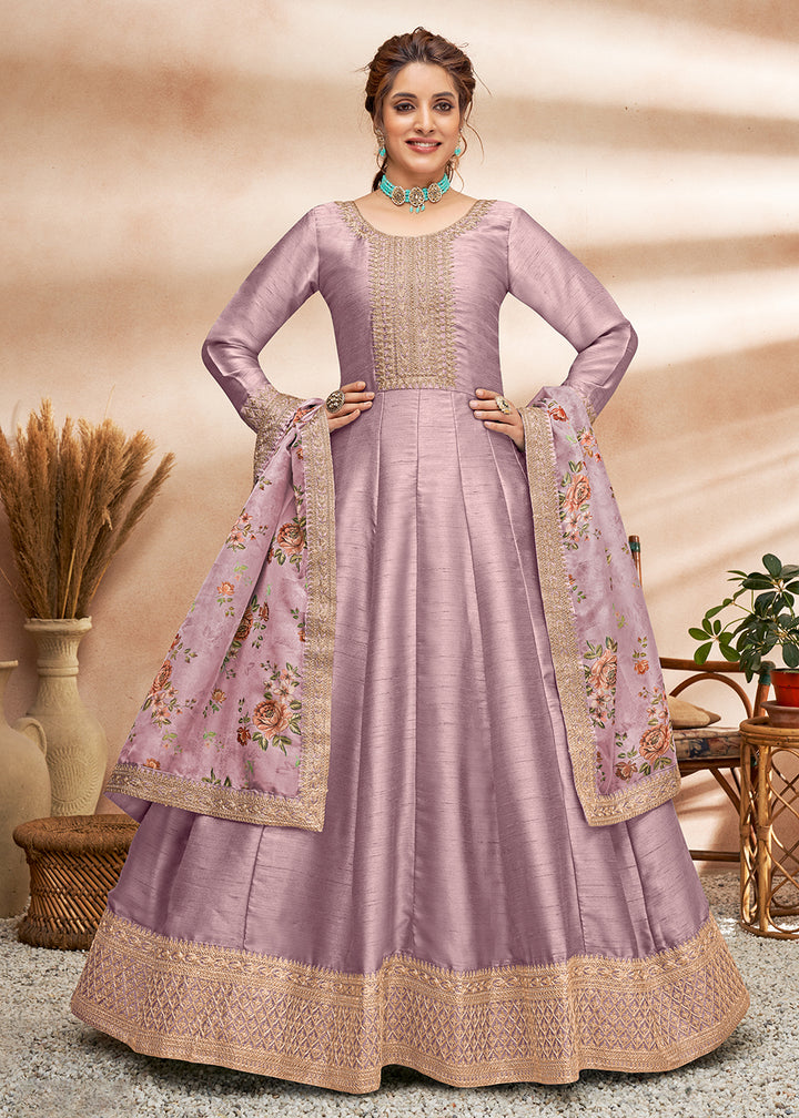 Buy Now Appealing Mauve Art Silk Embellished Wedding & Party Anarkali Dress Online in Canada at Empress Clothing.