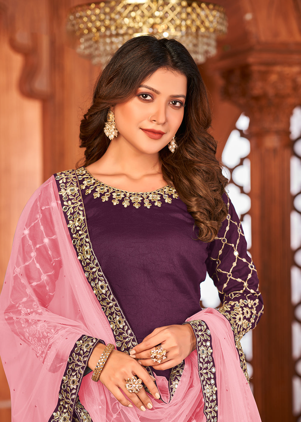 Purple Amazon Dress Churidar Salwar Suits Glass Work Churidar
