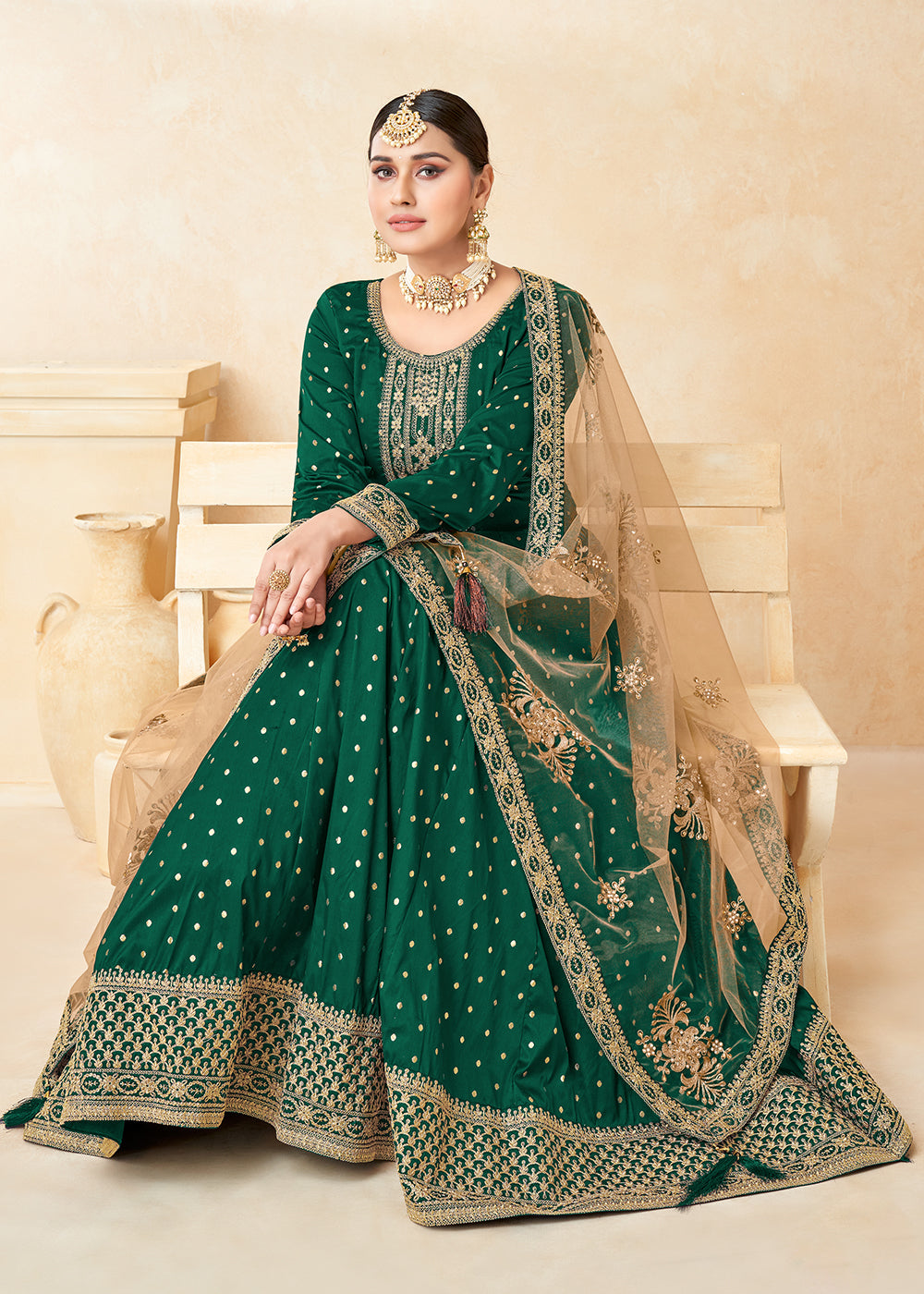 Buy Now Green Silk Embroidered Indian Ethnic Wear Anarkali Dress Online in USA, UK, Australia, New Zealand, Canada & Worldwide at Empress Clothing. 