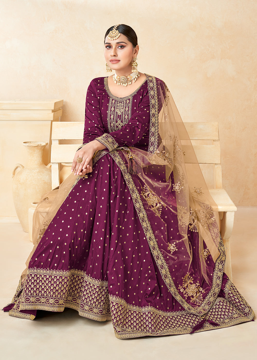 Buy Now Purple Silk Embroidered Indian Ethnic Wear Anarkali Dress Online in USA, UK, Australia, New Zealand, Canada & Worldwide at Empress Clothing.