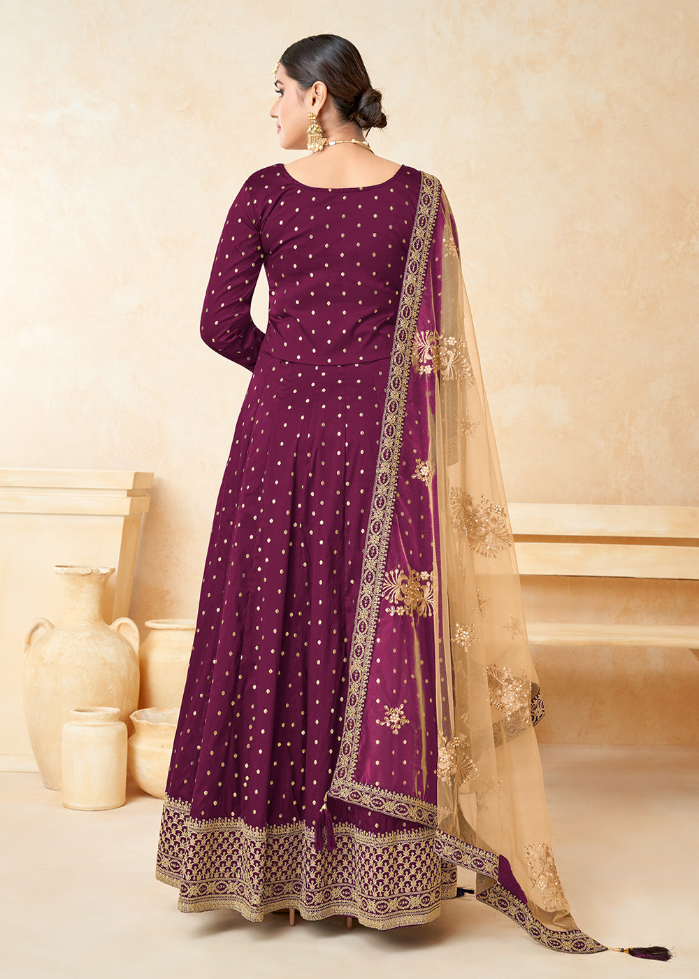 Buy Now Purple Silk Embroidered Indian Ethnic Wear Anarkali Dress Online in USA, UK, Australia, New Zealand, Canada & Worldwide at Empress Clothing.