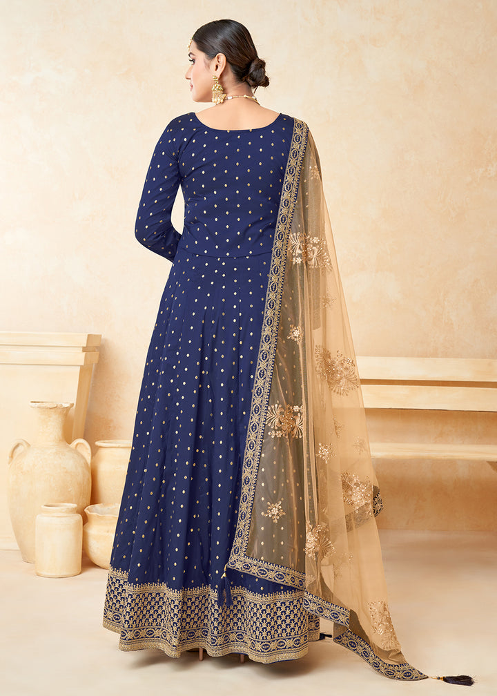 Buy Now Blue Silk Embroidered Indian Ethnic Wear Anarkali Dress Online in USA, UK, Australia, New Zealand, Canada & Worldwide at Empress Clothing.
