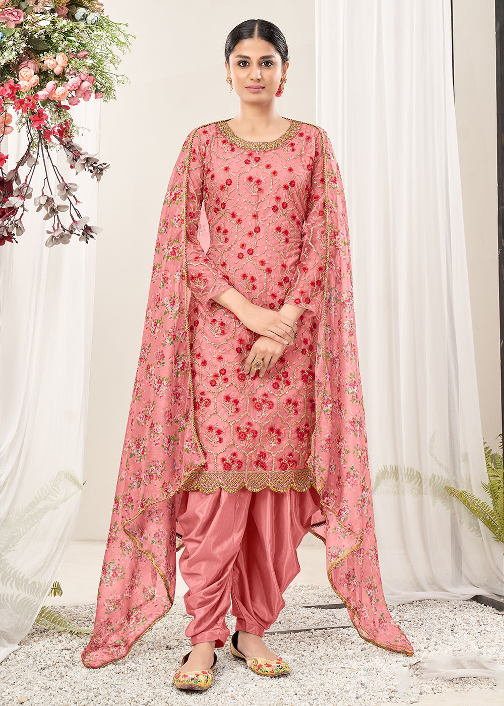Buy Now Exclusive Pink Festive Look Net Patiala Salwar Suit Online in USA, UK, Canada, Germany, Australia & Worldwide at Empress Clothing.