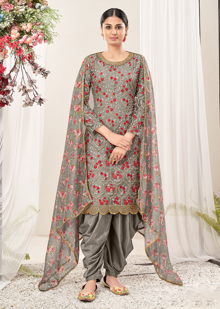 Buy Now Vivid Grey Festive Look Net Patiala Salwar Suit Online in USA, UK, Canada, Germany, Australia & Worldwide at Empress Clothing. 