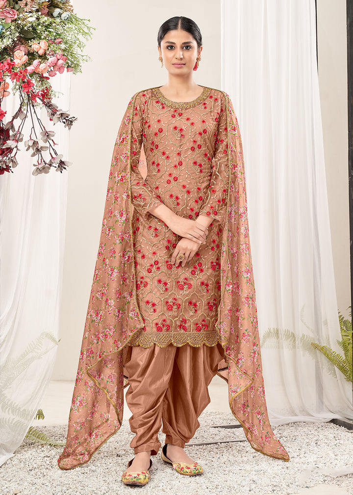 Buy Now Pretty Peach Festive Look Net Patiala Salwar Suit Online in USA, UK, Canada, Germany, Australia & Worldwide at Empress Clothing. 