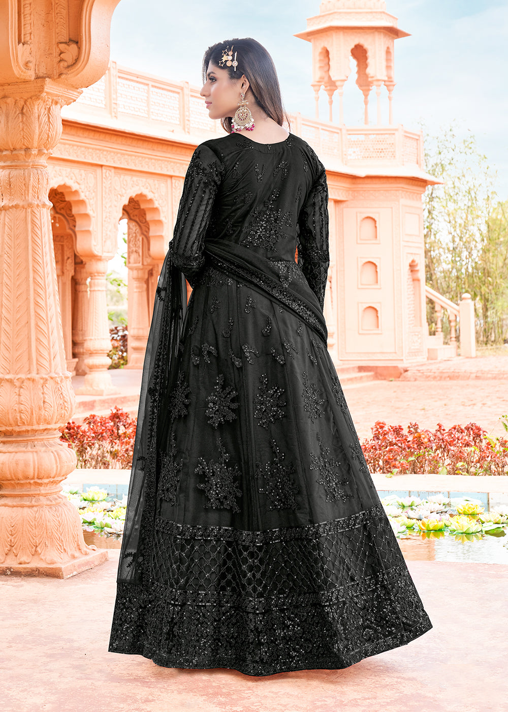 Buy Now Long Length Strange Black Embroidered Net Anarkali Suit Online in USA, UK, Australia, New Zealand, Canada, Italy & Worldwide at Empress Clothing. 