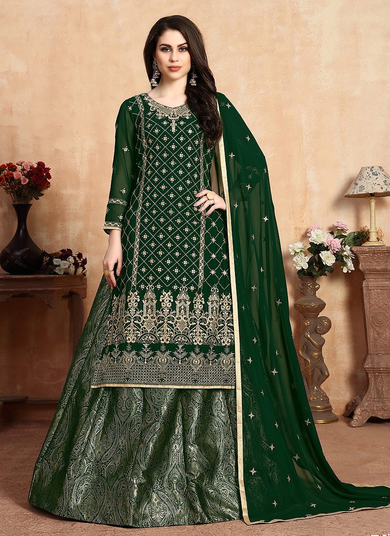 Gorgeous Green Suit - Embroidered Georgette Wedding Lehenga Suit