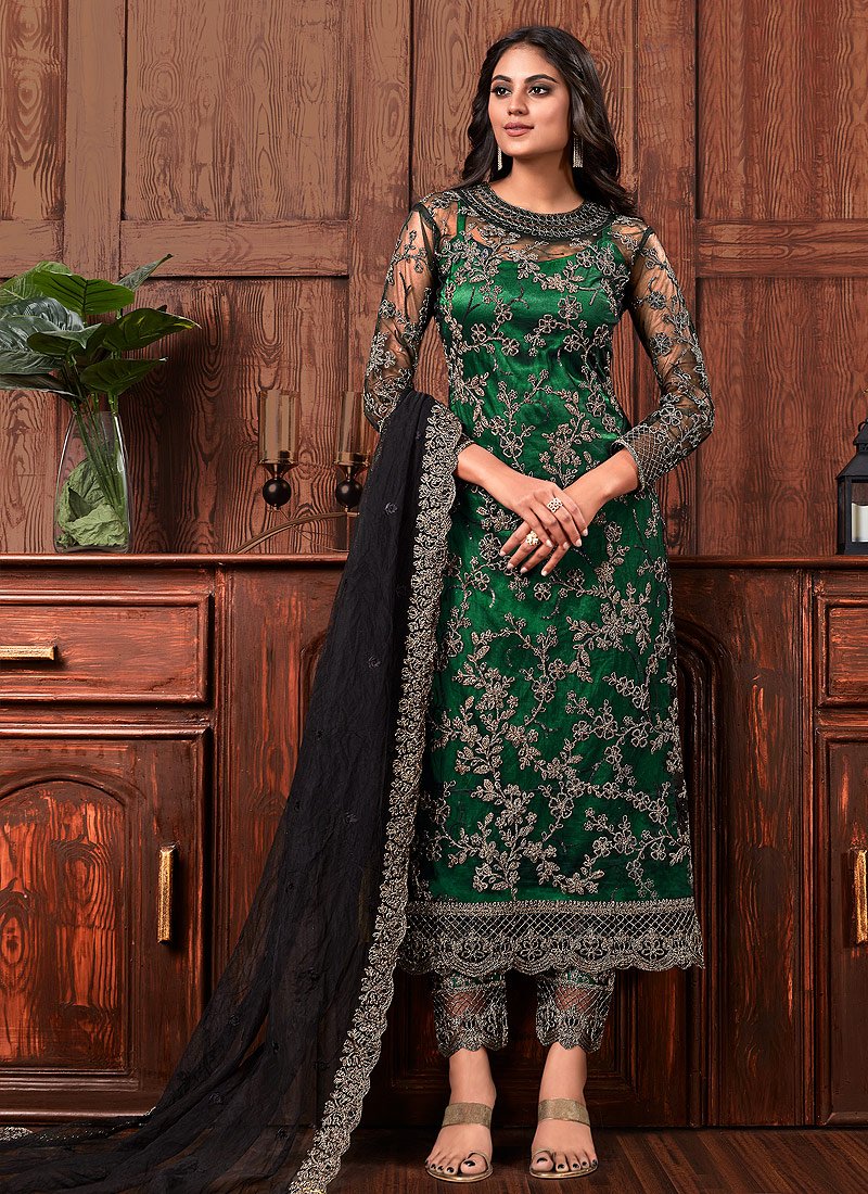 Classy Green Suit - Embroidered Straight Pant Salwar Suit