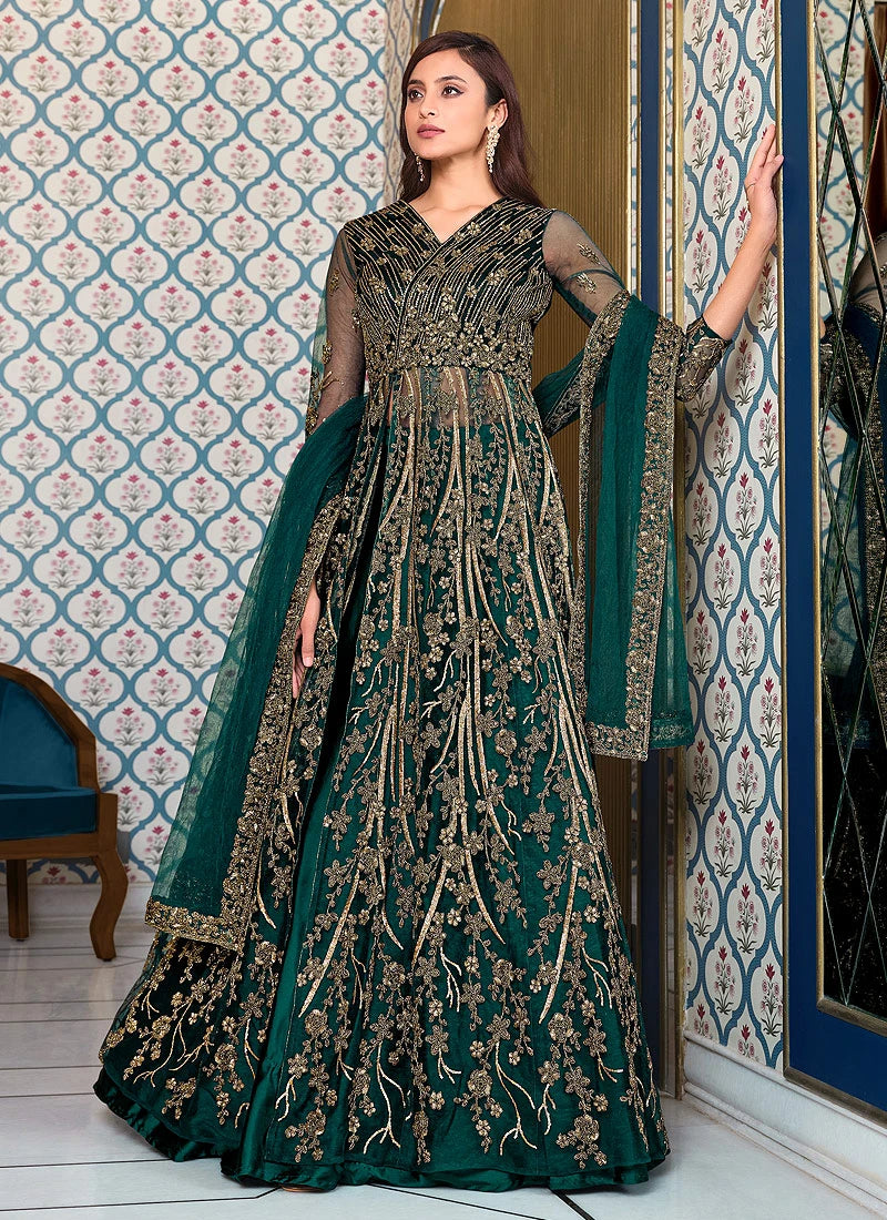 Green Lehenga Anarkali - Buy Sequins Embroidered Anarkali Suit