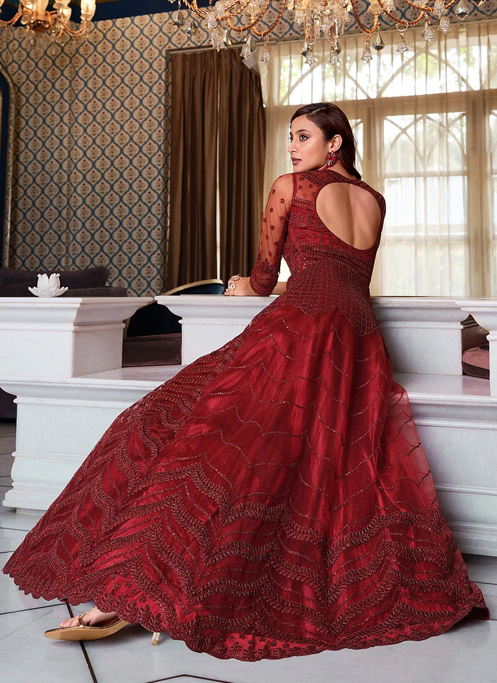 Red Sequins Embroidered Floor Length Anarkali Suit