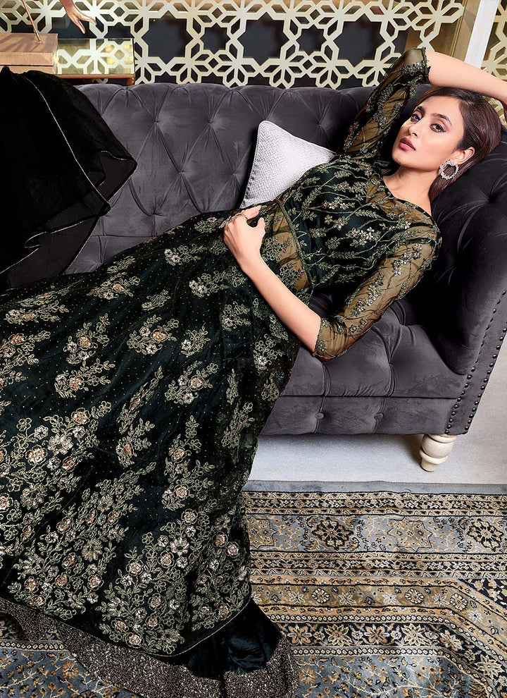 Black Lehenga Style Sequins Embroidered Anarkali Suit