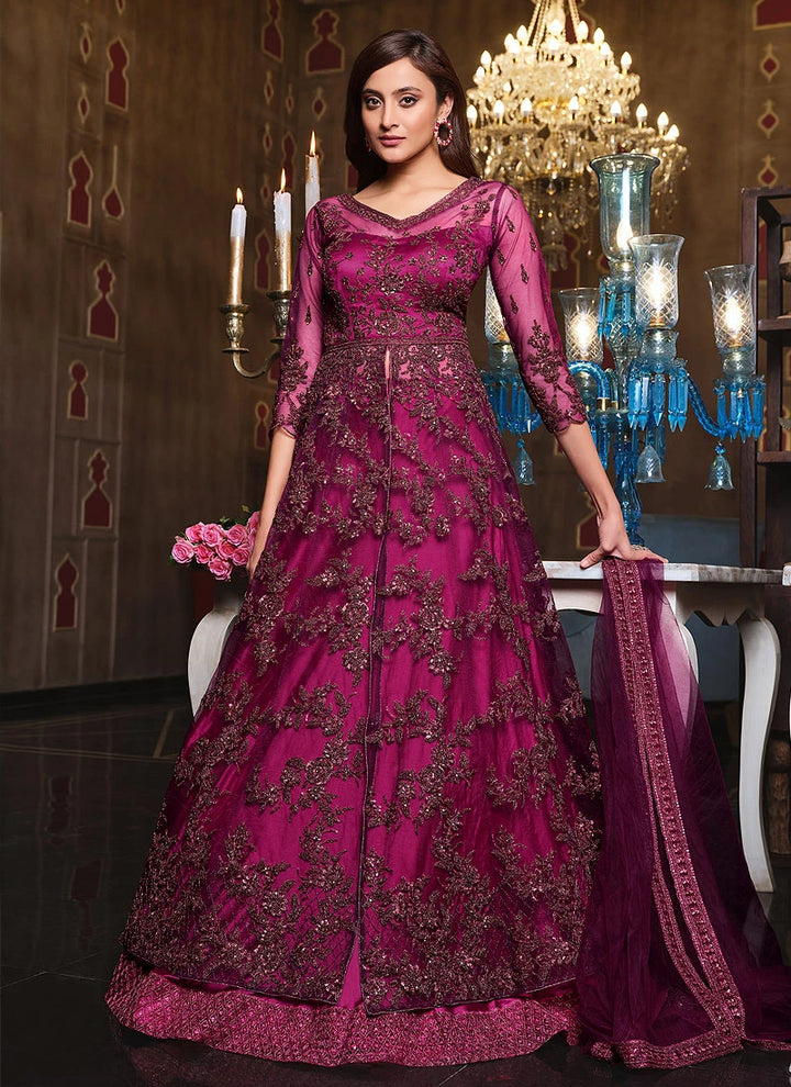 Pink Front Slit Anarkali - Buy Sequins Embroidered Anarkali Suit