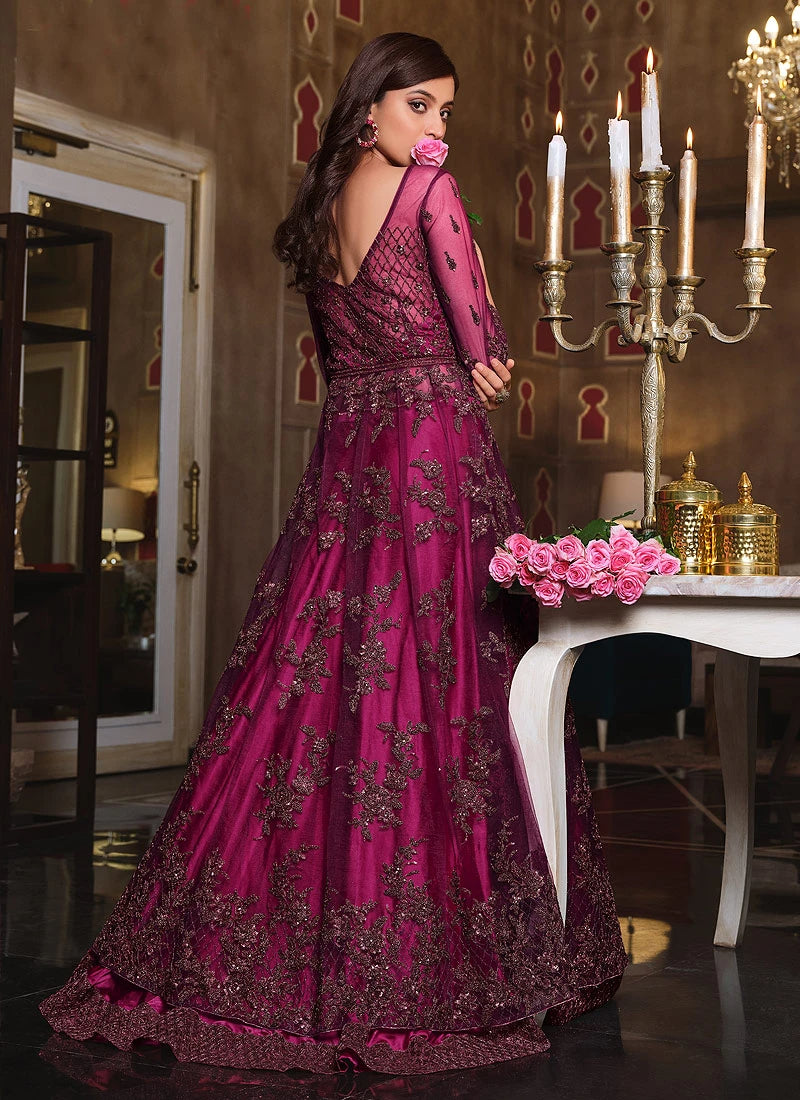 Pink Front Slit Sequins Embroidered Lehenga Style Anarkali Suit