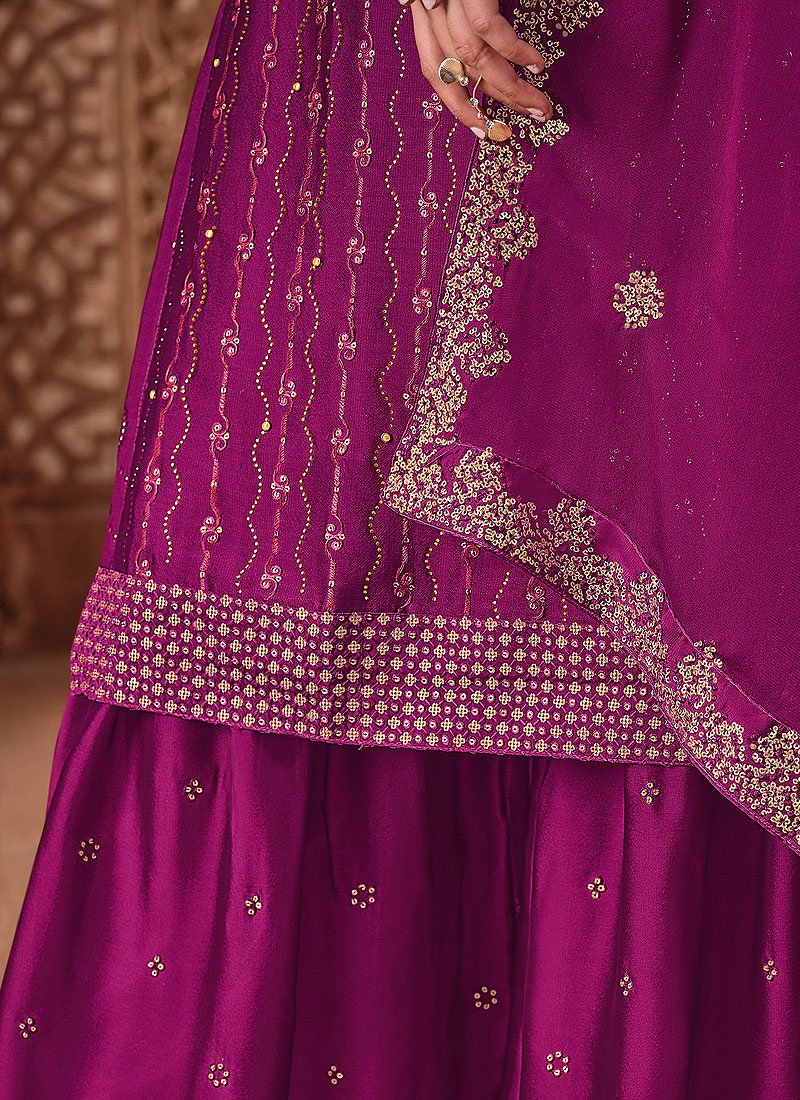 Buy Magenta Purple Sharara - Sequins Embroidered Sharara Suit