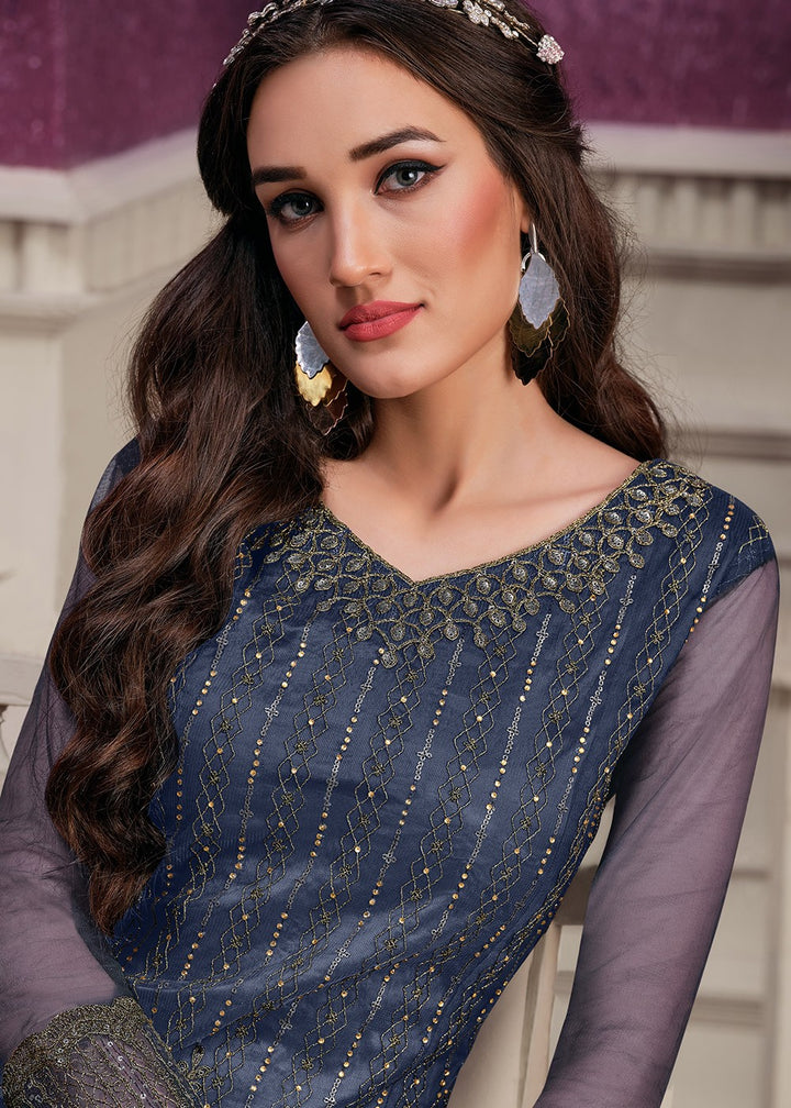 Buy Pant Style Blue Suit - Sequins Embroidered Designer Suit
