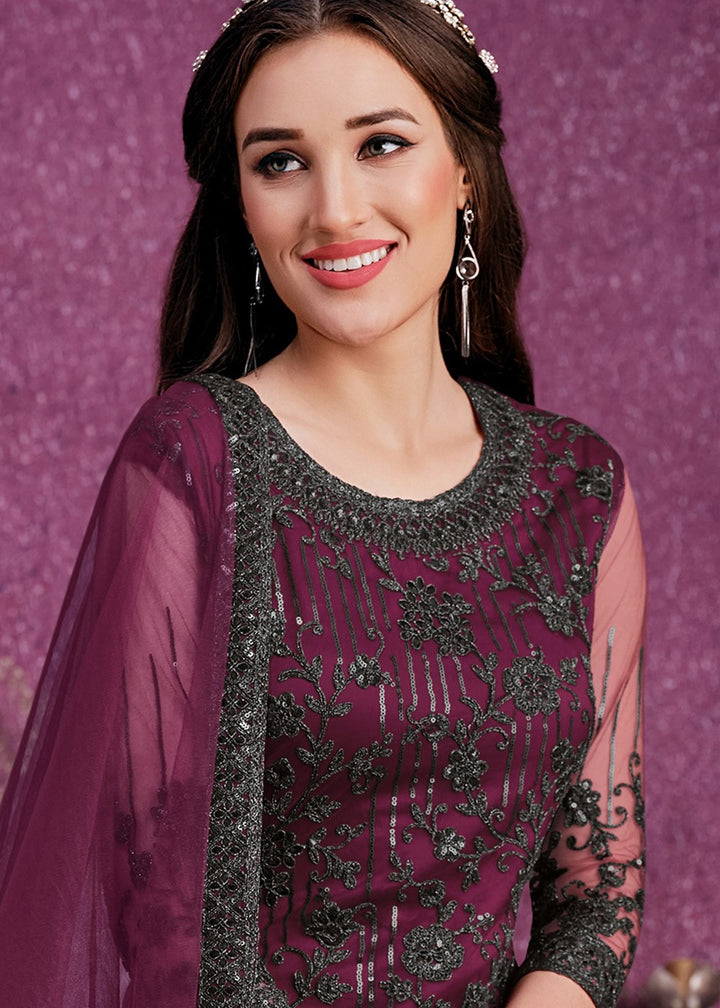 Buy Pant Style Wine Suit - Sequins Embroidered Designer Suit