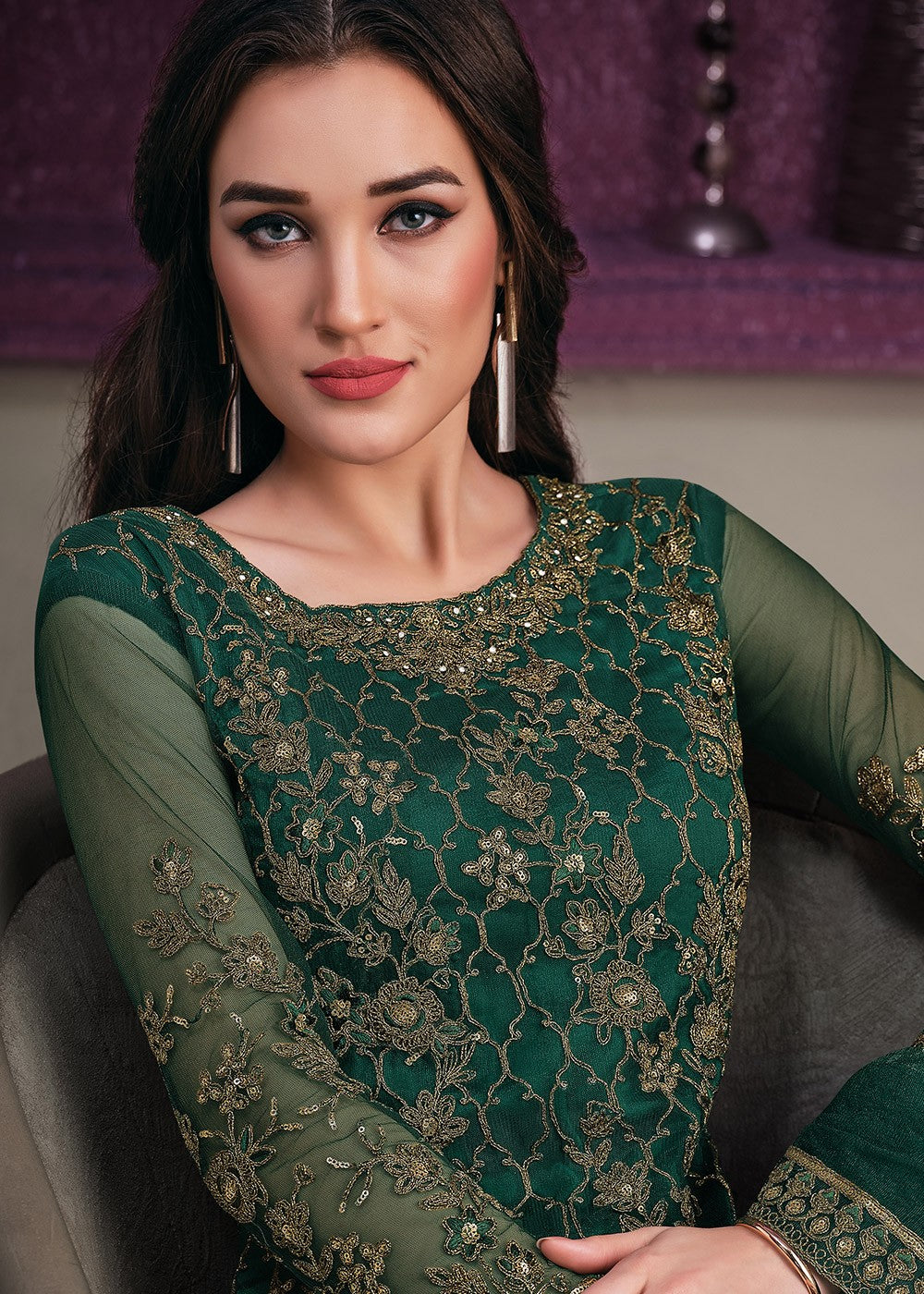 Buy Pant Style Bottle Green Suit - Sequins Embroidered Designer Suit