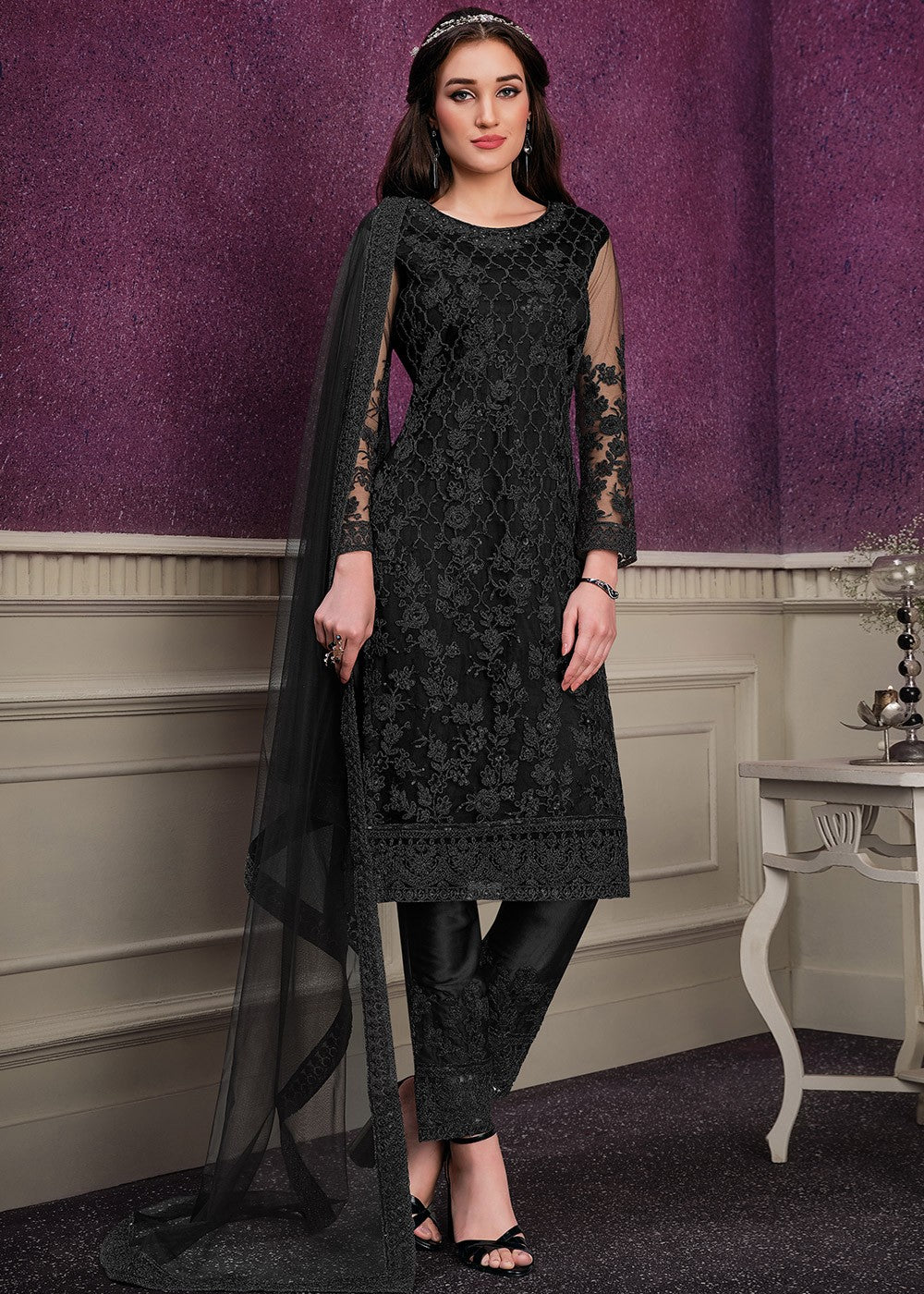 Buy Pant Style Black Suit - Sequins Embroidered Designer Suit
