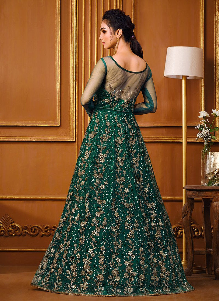 Buy Slit Style Teal Green Anarkali - Net Embellished Anarkali Suit