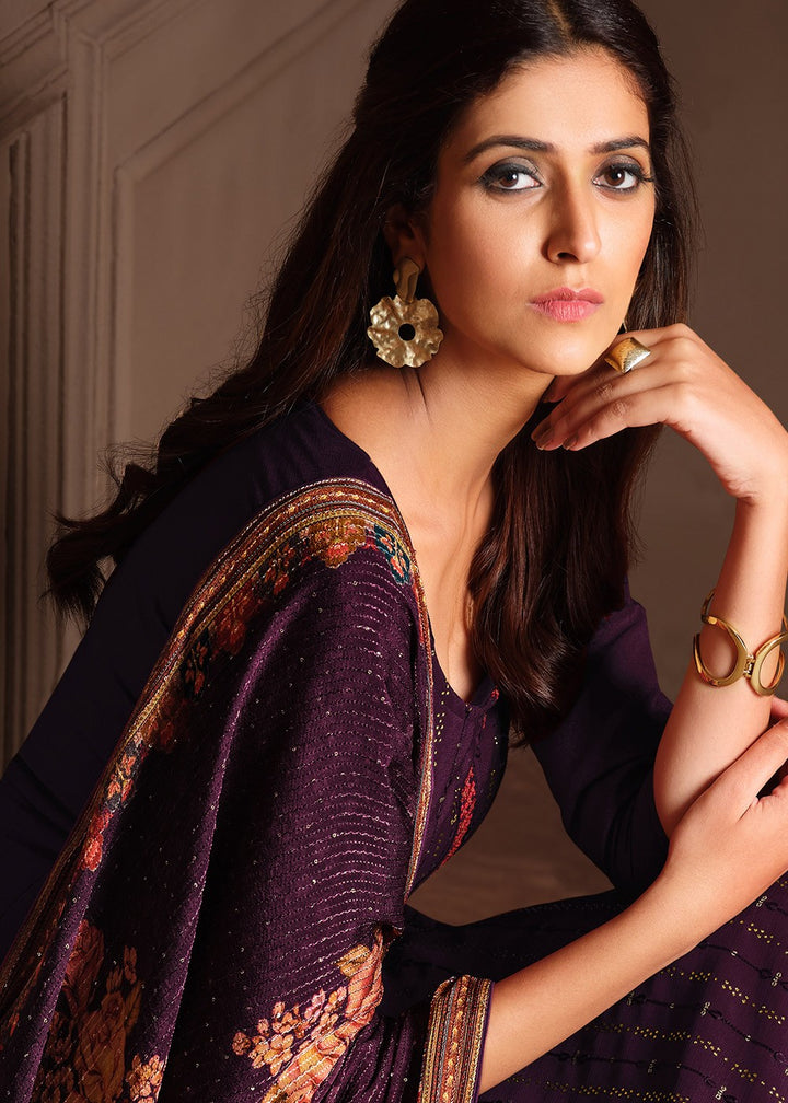 Buy Embroidered Purple Chinnon Suit - Festive Salwar Suit