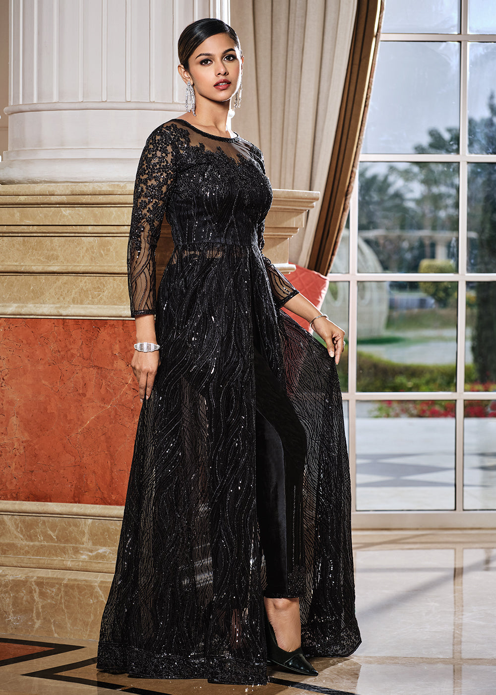 Buy Black Lehenga/Pant Style Anarkali - Designer Anarkali Suit