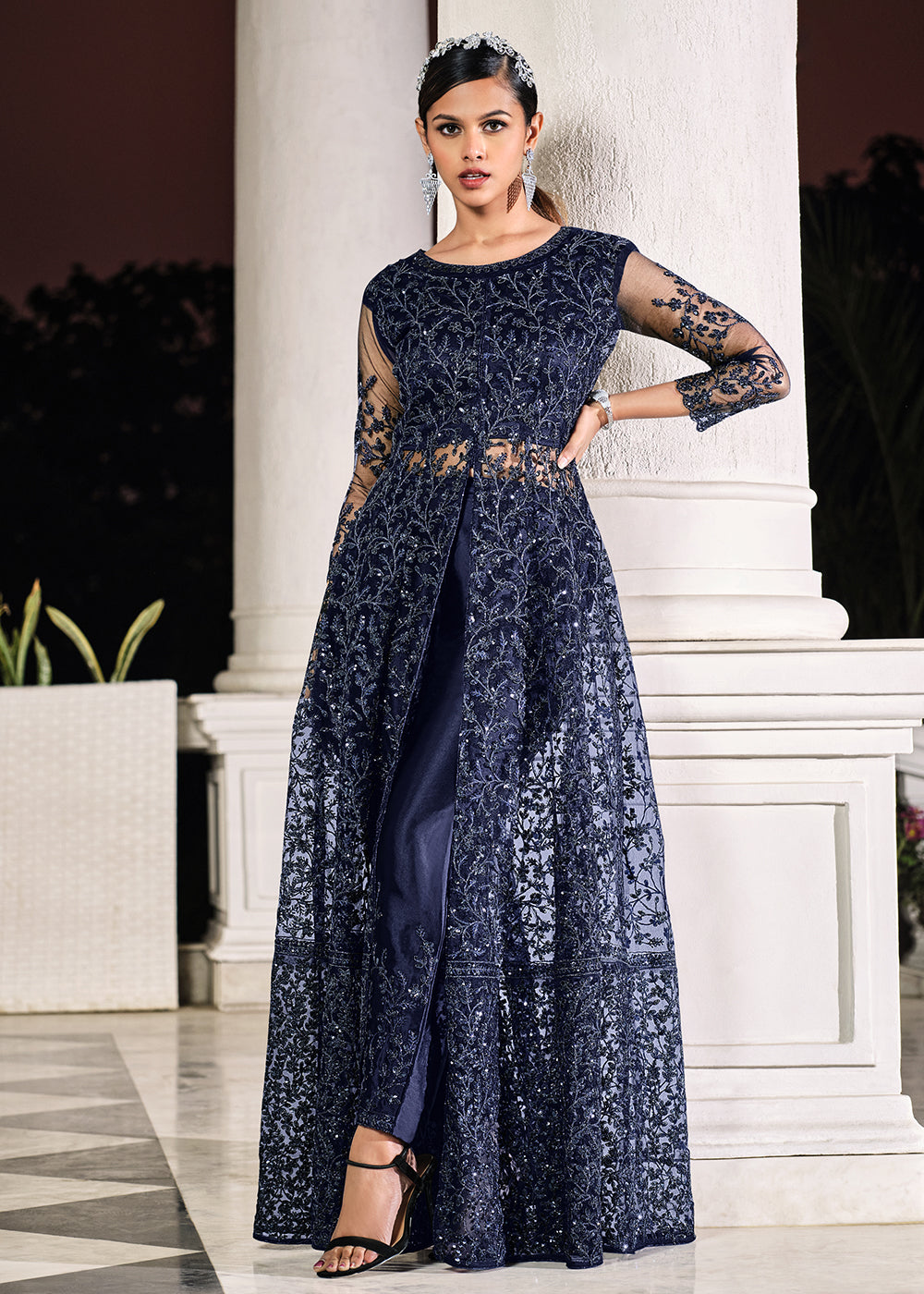 Buy Blue Lehenga/Pant Style Anarkali - Designer Anarkali Suit