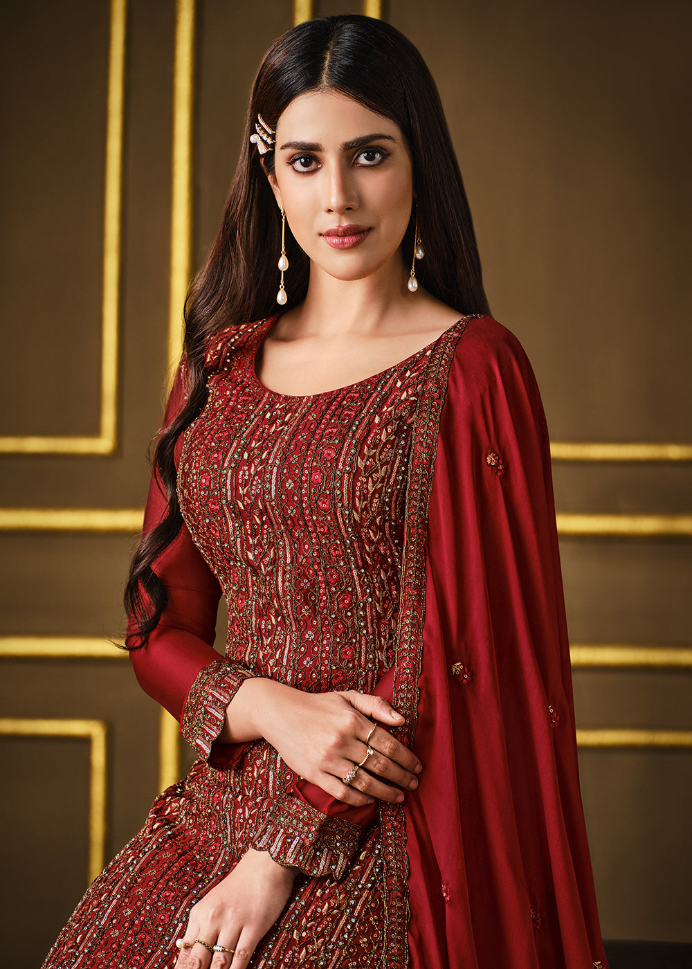 Buy Luxurious Red Two Tone Georgette Suit - Party Wear Salwar Suit