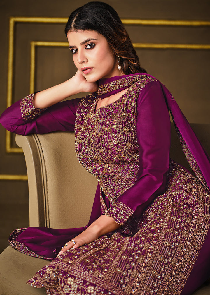 Buy Charming Purple Two Tone Georgette Suit - Party Wear Salwar Suit