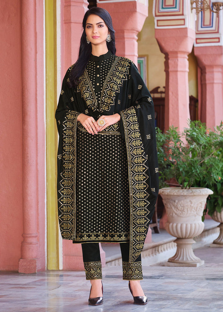 Buy Now Classic Black Pakistani Pant Style Chinon Salwar Suit Online in USA, UK, Canada, Germany & Worldwide at Empress Clothing.