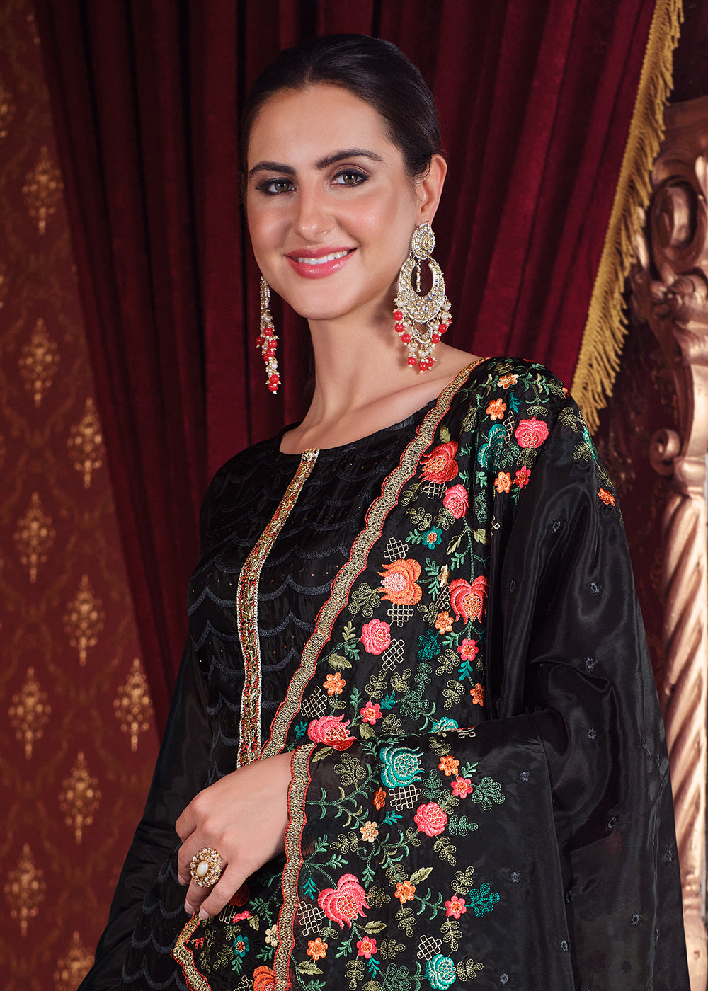 Buy Now Soft Organza Silk Black Embroidered Pant Style Suit Online in USA, UK, Canada, Germany & Worldwide at Empress Clothing.